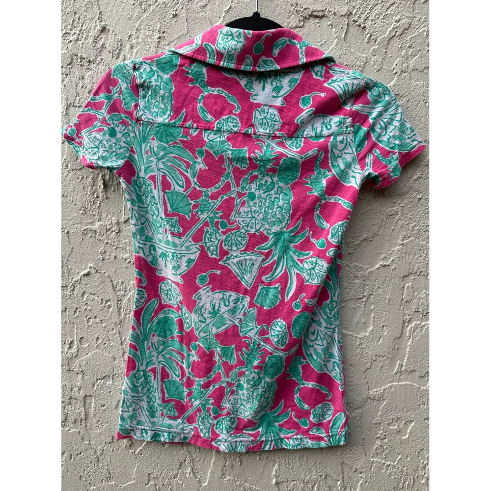 Lilly Pulitzer Trophy Polo Tropical Pineapple Slub Cotton Shirt Women XS - Picture 4 of 7